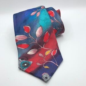 Fenzi Whimsical Colorful Abstract Leaf Pattern Silk Tie VTG Made in Italy